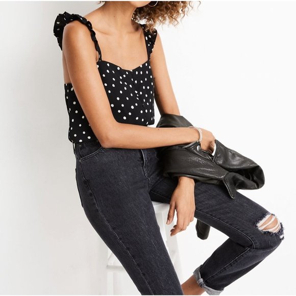 Madewell Tops - Madewell Polka Dot Ruffle Strap Tank Top Sz 4